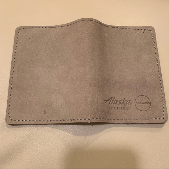 Alaska airlines passport case cover tan neutral New Never used leather? w/ case - Picture 3 of 5